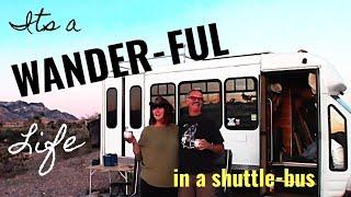 FUN COUPLE Lives-For-NOW in AMAZING SHUTTLE BUS CONVERSION. Meet Wander Boom and get their tips ...