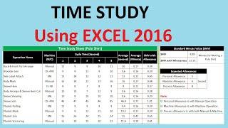Time Study in Industrial Engineering using Microsoft Excel