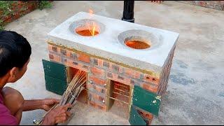Building Simple Outdoor Smokeless Firewood Stove \ DIY traditional firewood stove