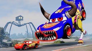 Epic Escape From Lightning McQueen Eater Monsters in BeamNG.Drive! Insane Crashes & Stunts