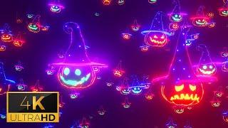 HALLOWEEN VJ LOOP MUSIC AMBIENT - Halloween Neon Pumpkin Loop Video. Scary Music.