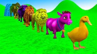 Paint Animals Cow Elephant Gorilla Buffalo Zebra Hippo, Fountain Crossing Transformation Cartoon