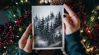 Create a Dreamy Misty Winter Forest Scene - a watercolor tutorial