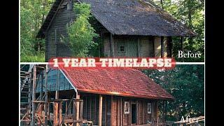 ONE YEAR TIMELAPSE IN 1 HOUR | Everything We Build For Our Log Cabin