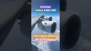 Two Engine Alliance GP 7270 engines are powering this massive Emirates Airbus A380-800