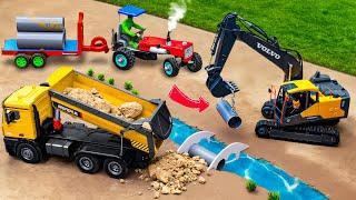 diy mini truck an excavator making home pipe bridge science project @sunfarming7533