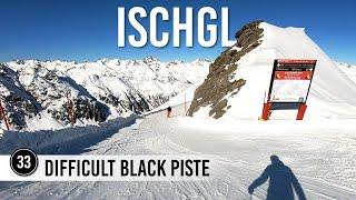 Skiing difficult black piste 33 in Ischgl Samnaun