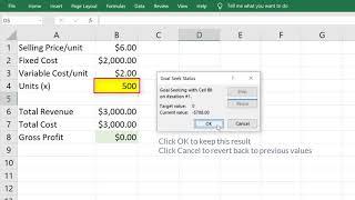 Goal Seek in Excel  - Break Even/Profit Model