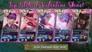 5MAN TOP GLOBAL VALENTINE SKINS IN RANK GAME!! ft. Granger & Silvanna New Couple Valentine Skin MLBB