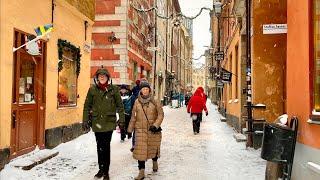 [4K] Snow Walk in Old Town Stockholm ️| Snowfall in Sweden | Stockholm Christmas