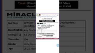 Software Trainee Jobs in Visakhapatnam at Miracle