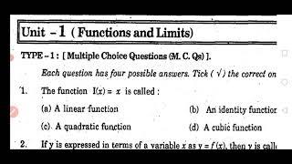 Mcqs on functions and limits part 1/2nd year maths/