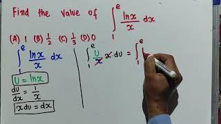 definite integral of lnx/x from 1 to e