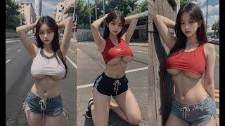 [4k AI 룩북] 언더붑 입고 조깅하는 여자 룩북/a woman jogging in an underboob LOOKBOOK