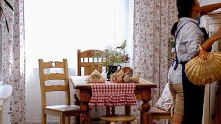 Simple and leisurely life in a country house during the rainy season. Daily routine in the village