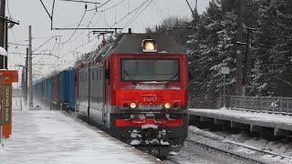 Train videos. Trains on the railway Moscow-Kazan. Section Kurovskaya-Shatura. Russia. January 2024.