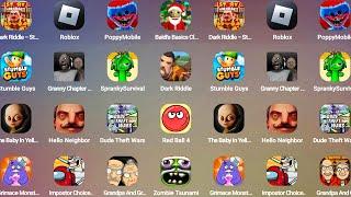 Dark Riddle,Spranky Survival,Poppy Playtime,Roblox,Hello Neighbor,The Baby In Yellow,Red Ball 4