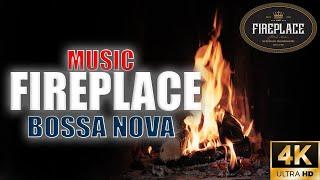 Bossa Nova Music Fireplace | Burning & crackling fire sounds | Premium | Ultra HD 4K.