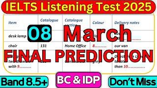 08 MARCH 2025 IELTS LISTENING TEST | IELTS 2025 | BC & IDP