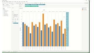 Tableau -  Side-by-Side Bar w/ Calc Field Label/Bar-in-Bar/Dual Axis/Synchronous Axis/Reference Line