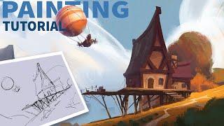 How to Paint a Landscape Environment  (Digital Painting Tutorial ) Concept art