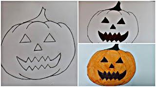 How to DRAW a HALLOWEEN PUMPKIN for kids / Pumpkin Painting Tutorial / Draw Halloween drawings easy