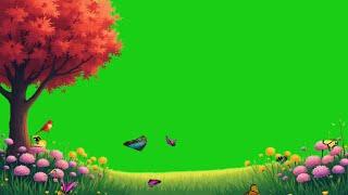 flower garden green screen animation video | butterfly flapping wings green screen