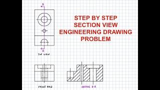 Section View Problem Step by Step Solution Engineering Drawing