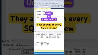 Difference between Union and Union ALL with practical examples #coding #shorts #sql #sqlqueries