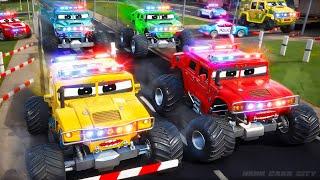 Big Monster Trucks vs Color Police Cars - Epic High-Speed Pursuit | Hero Cars City Wild Road Rages