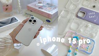 iphone 15 pro (White Titanium) ️ aesthetic unboxing | setup + accessories 