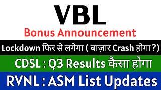 LOCKDOWN लगेगा ?  VBL share latest news  BONUS ANNOUNCEMENT  CDSL share latest news • RVNL share