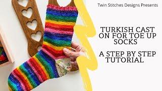 Turkish cast on knitting step by step tutorial- by Twin Stitches Designs Knitting Podcast