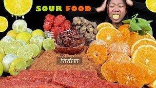 Sour Food Challenge | Eating Different Types Of Nepali Titaura | Lemon & Oranges | Nepali Mukbang