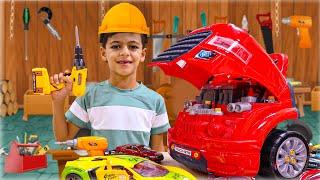 يوسف ميكانيكي تصليح سيارات الاطفال !! Baby mechanic