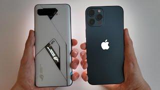 ASUS ROG Phone 5 Ultimate vs iPhone 12 Pro Max Speed Test, Speakers, Battery & Cameras!