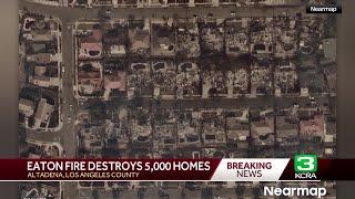 Aerial image shows homes destroyed in the Eaton Fire