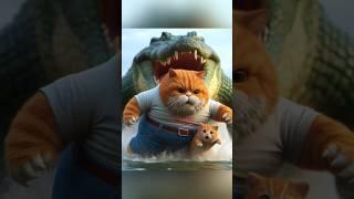 Daddy meow meow fight with crocodile #meow #cat #funny #cats #kitten #unstoppable #shorts @Stocat