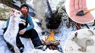 Extreme Winter Survival Camping - No Tent, Sleeping Bag, or Food - Snaring, Primitive Bowhunting