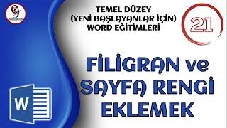 WORD DERS 21 - Filigran ve Sayfa Rengi Eklemek