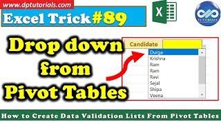 How To Create Data Validation Lists From Pivot Tables || Excel Tips & Tricks || dptutorials