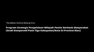 Program Strategis Pengembangan Wilayah Pesisir Berbasis Masyarakat