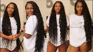 BOMB INEXPENSIVE 36 INCH WATER WAVE HAIR 50 $ BUDGET : How to Side part Quick weave quick hairstyle