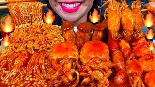 ASMR SPICY SEAFOOD BOIL + FIRE NOODLES *makanan laut pedas* 먹방 MUKBANG MASSIVE Eating Sounds