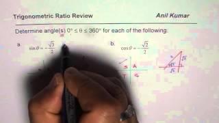 Find Possible Angles Between 0 to 360 degrees for Given Trigonometric Ratio