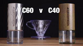 A V60 brew comparison of the C60 vs C40 hand grinders by Comandante