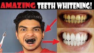 Teeth whitening at home with charcoal powder | HOW to whiten your yellow teeth naturally | hindi