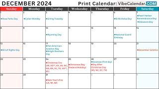 December 2024 Calendar with Holidays and Observances (All) #calendar #december #holiday