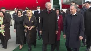 Cumhurbaşkanı Erdoğan, Özbekistan'a geldi Karşılama Anı