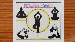 International Yoga Day Drawing / Yoga Poses Drawing / Yoga Day Drawing / Yoga Day Poster Easy